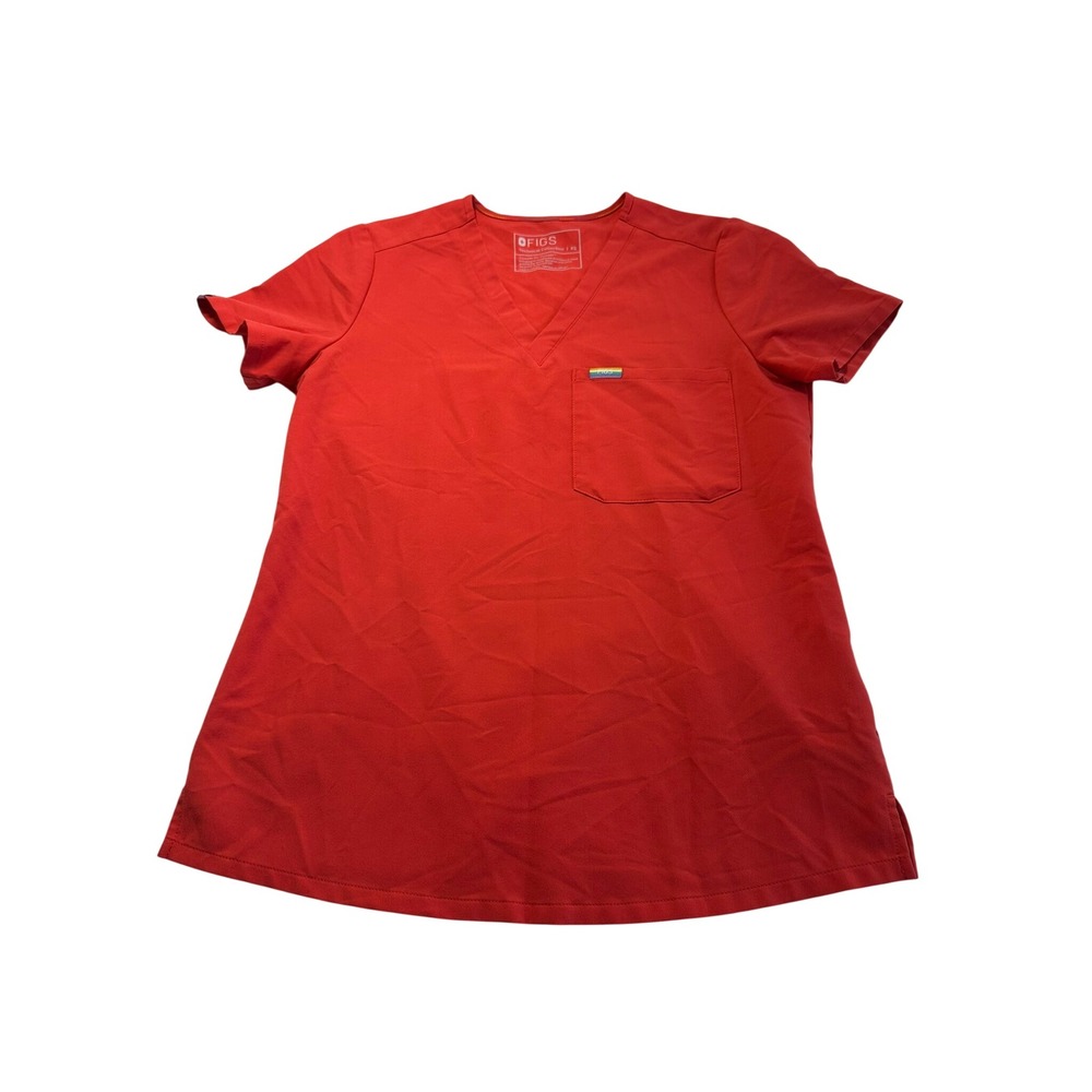 Figs Scrub Top Women XS Red Excellent Technical Collection V-Neck W22SW1024